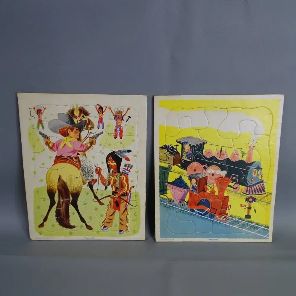 Vintage 1950's Playskool Golden Books Press Inc Puzzle Lot of 8 Original Box